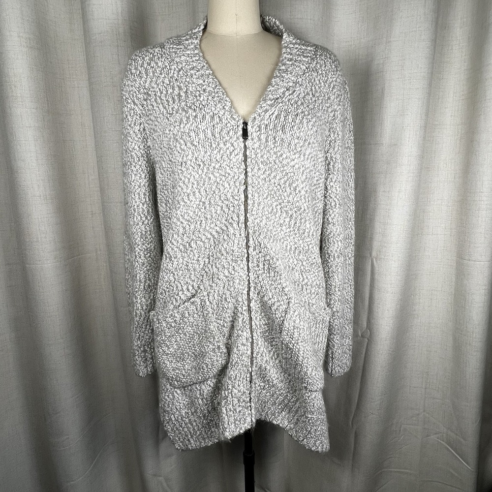 NEW! Soft Surroundings Very Cozy Cardigan Light Grey Zip Up‎ Women's Medium
